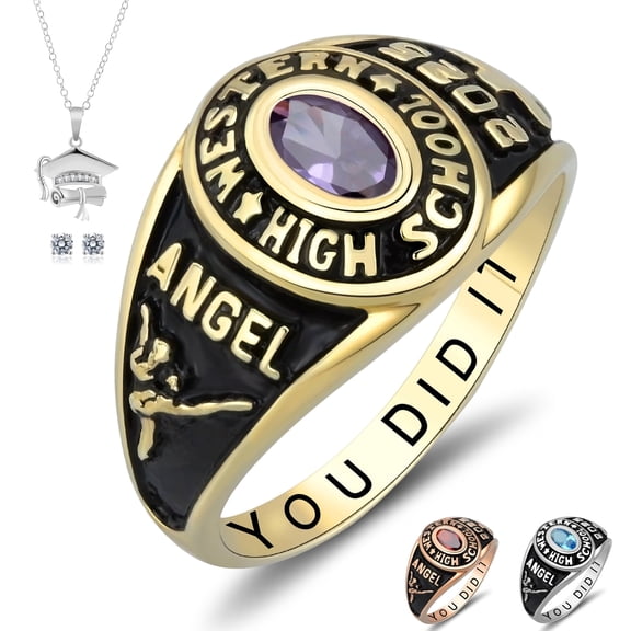 Ccjcinata Customized High School and College Class Ring for men pride ring graduation rings for women Classic Collection Fully Personalized