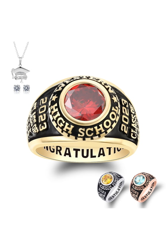 Customized Sterling Silver High School and College Class Ring pride ring graduation rings Classic Collection Fully Personalized Keepsake Box Included (Sterling Silver - Gold Plated)