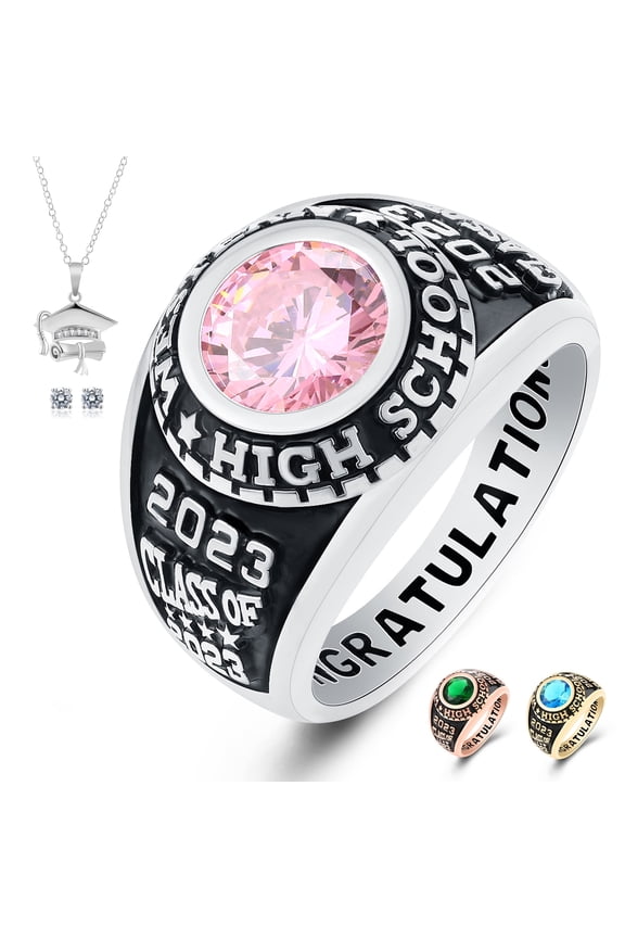 Customized Sterling Silver High School and College Class Ring pride ring graduation rings for men Classic Collection Fully Personalized (Sterling Silver - Platinium)