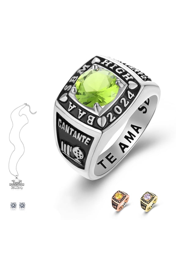 Customized Sterling Silver Mens High School and College Class Ring Fully Personalized