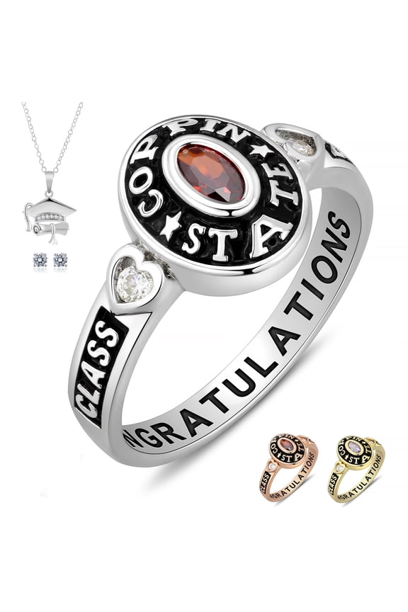 Fully Personalized Customized Ladies class ring is fully custom made to suit high school college and college graduates sterling silver cubic zirconia (Sterling Silver - Platinium)