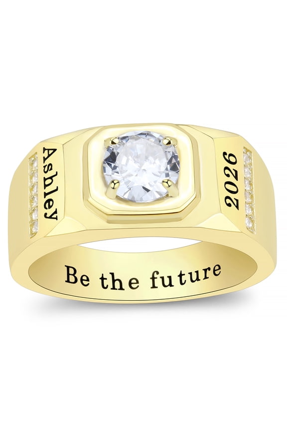 Fully Personalized Customized Sterling Silver Class RIngs - Fully Personalized - Class rings for men high school (Sterling Silver - Gold Plated)