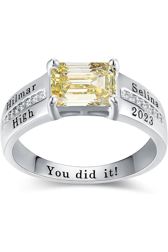 Fully Personalized Customized Sterling Silver Class RIngs - Fully Personalized -class of 2024 platinum graduation ring (Sterling Silver - Platinium)