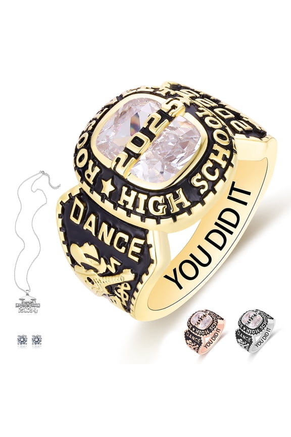 Fully Personalized Customized Sterling Silver Class RIngs - Fully Personalized -platinum graduation ring class of 2024 (Sterling Silver - Gold Plated)