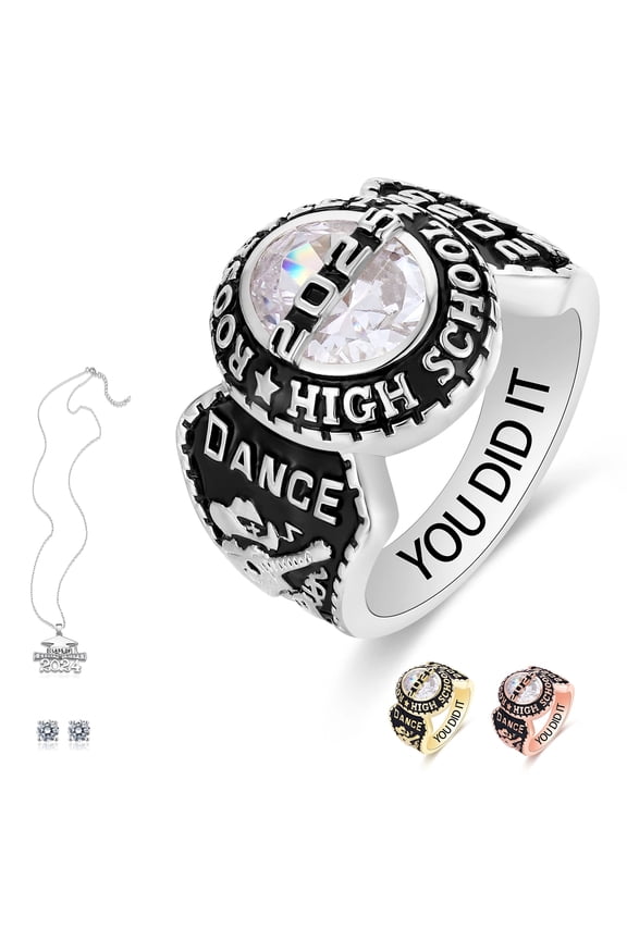 Fully Personalized Customized Sterling Silver Class RIngs - Fully Personalized -platinum graduation ring class of 2024 (Sterling Silver - Platinium)