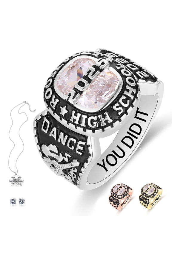 Fully Personalized Customized Sterling Silver Class RIngs - Fully Personalized -platinum graduation ring class of 2024 (Sterling Silver - Platinium)
