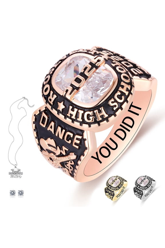 Fully Personalized Customized Sterling Silver Class RIngs - Fully Personalized -platinum graduation ring class of 2024 (Sterling Silver - Rose Gold Plated)