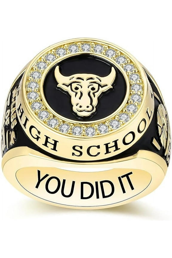 Fully Personalized Customized Sterling Silver College Class RIngs - Fully Personalized - Class rings for men high school(Sterling Silver - Gold Plated)