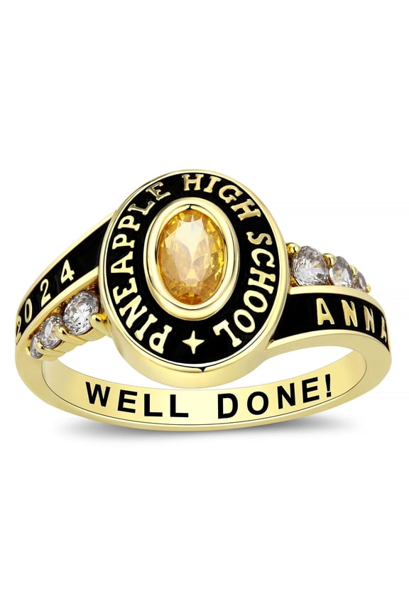 Fully Personalized Customized Sterling Silver Ladies High School Class rings and College Class Ring cubic zirconia Birthstone class rings graduation gifts (Gold Plated)