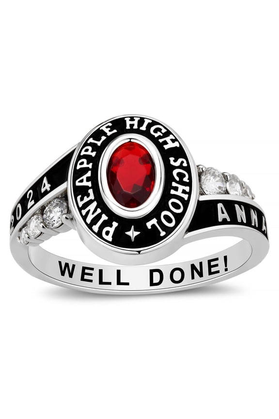 Fully Personalized Customized Sterling Silver Ladies High School Class rings and College Class Ring cubic zirconia Birthstone class rings graduation gifts (Sterling Silver - Platinium)