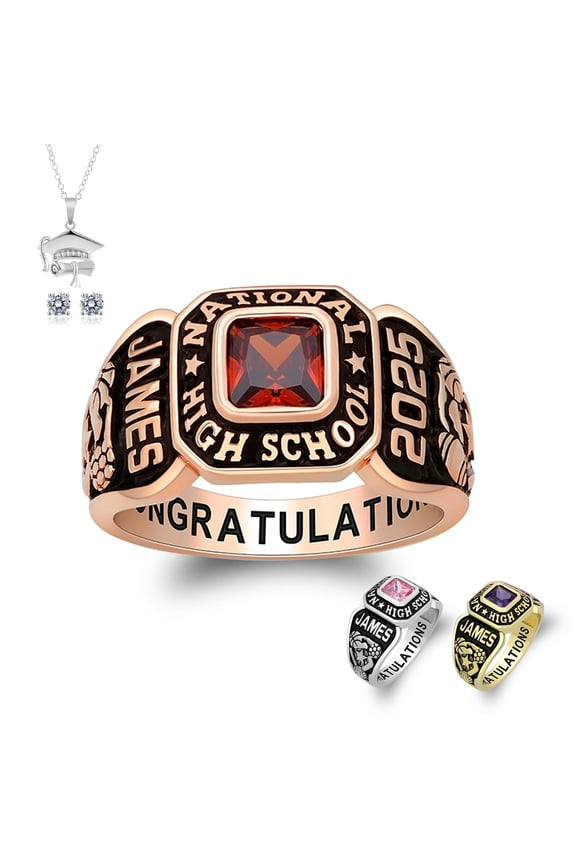 Fully Personalized Customized class rings Sterling Silver High School and College Class Ring Classic Collection (Sterling Silver - Rose Gold Plated)