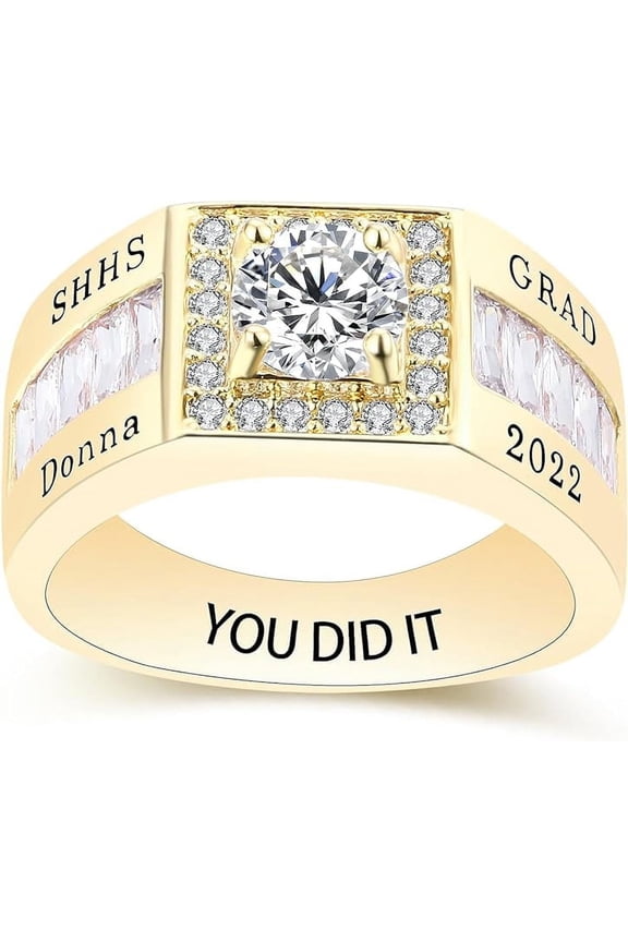 Fully Personalized Customized class rings Sterling Silver Men's High School and College Class Ring Classic Collection (Sterling Silver - Gold Plated)