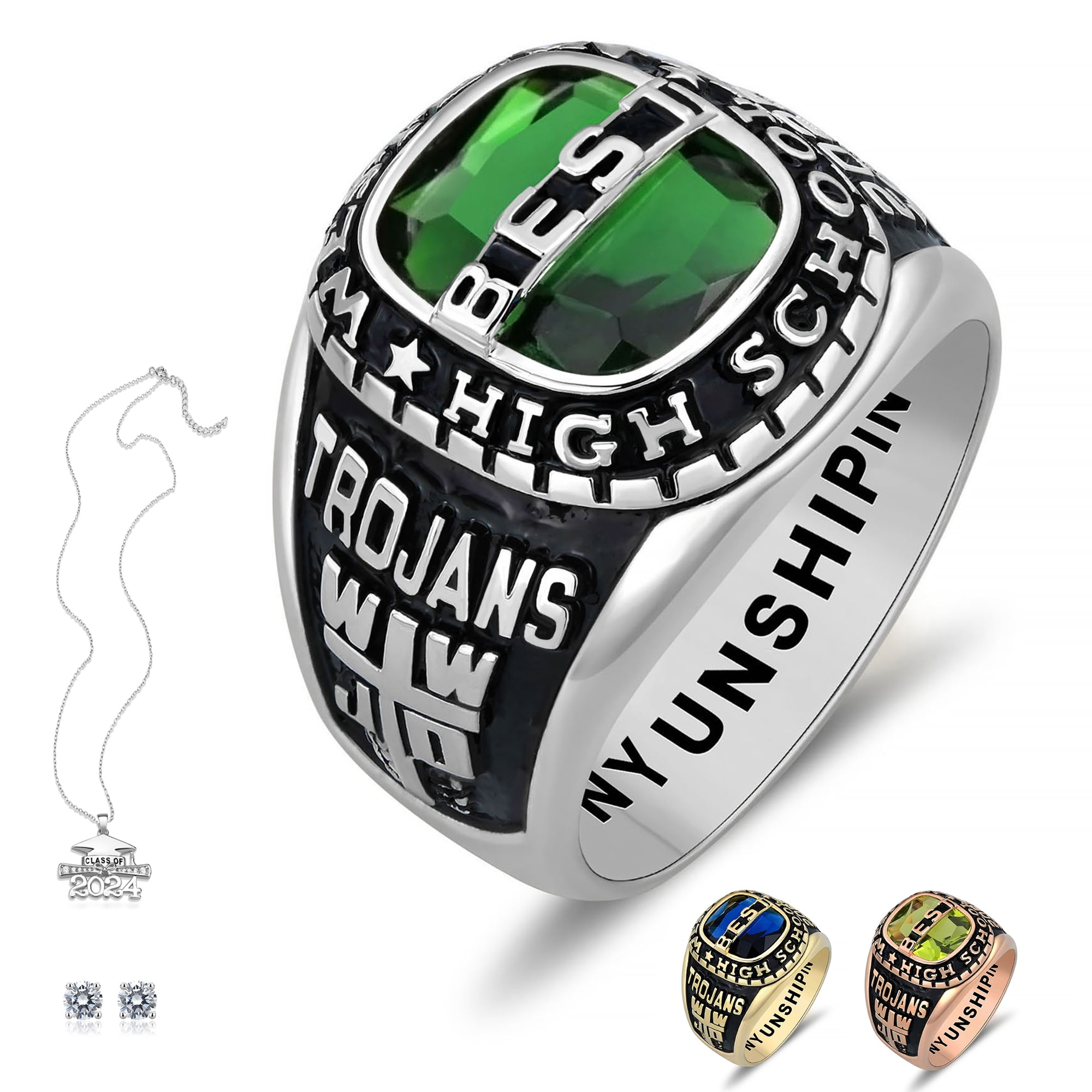Custom Sterling Silver Class Ring For Men - Personalized 2024 Graduation Ring Gift - View #6