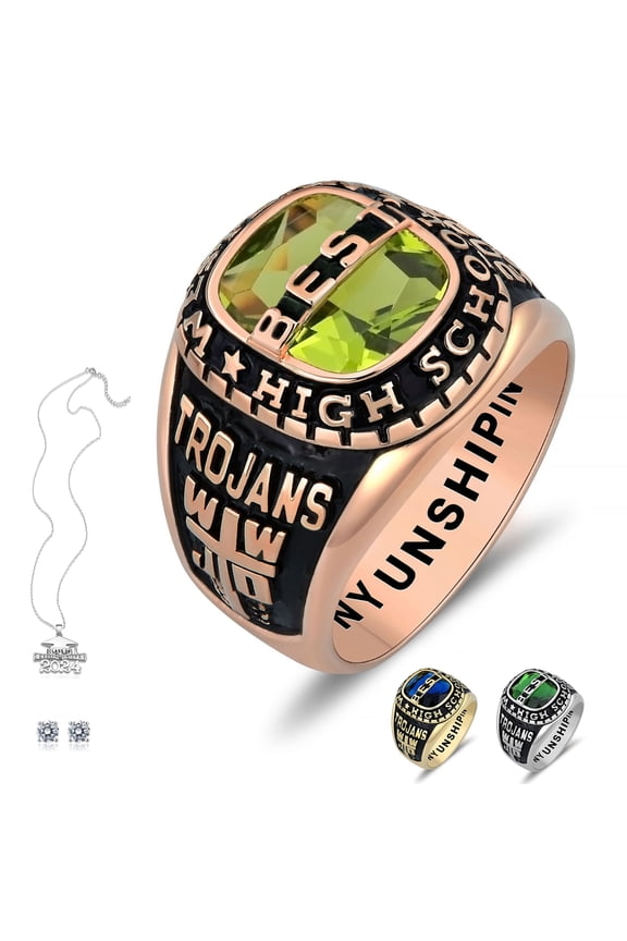 Fully Personalized Customized class rings Sterling Silver Men's High School and College Class Ring Classic Collection (Sterling Silver - Rose Gold Plated)