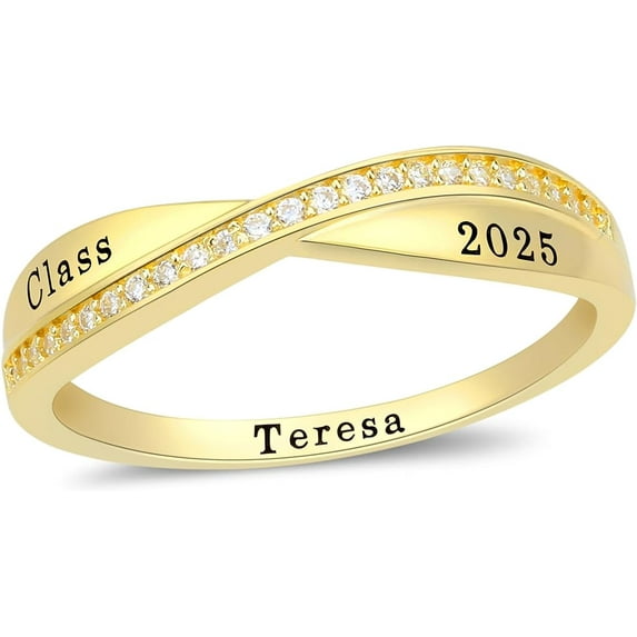 Ccjcinata Fully Personalized Customized class rings Sterling Silver Women's High School Class Rings and College Class Ring – Classic Collection (Sterling Silver - Gold Plated)