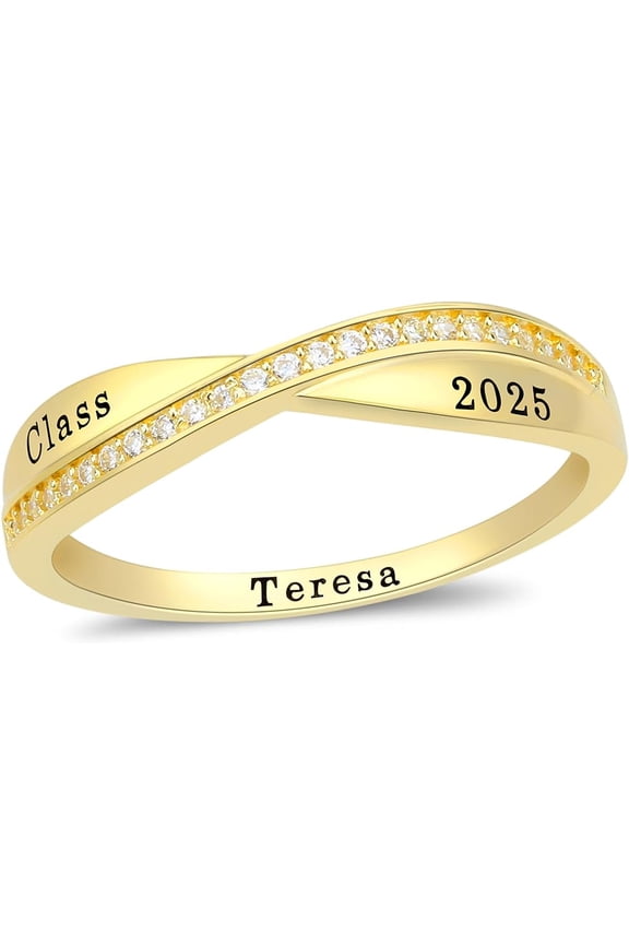 Fully Personalized Customized class rings Sterling Silver Women's High School Class Rings and College Class Ring Classic Collection (Sterling Silver - Gold Plated)