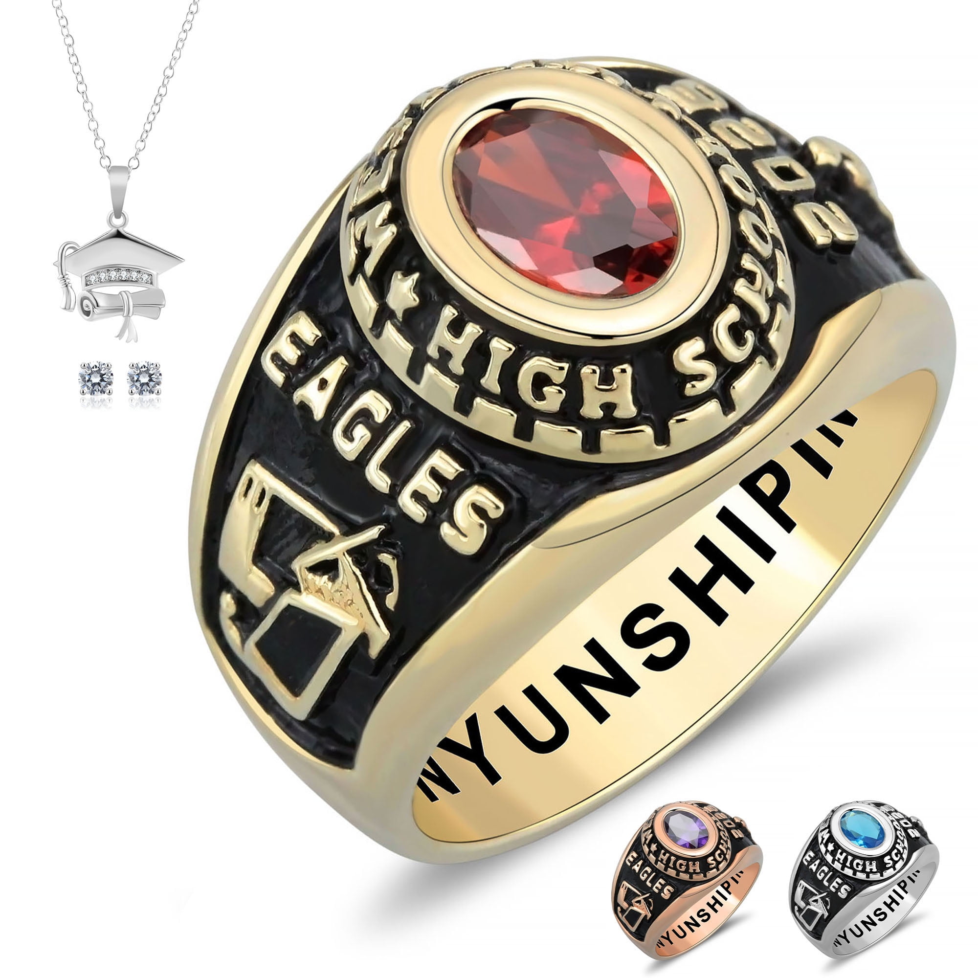 Ccjcinata Fully Personalized Customized class rings Sterling Silver ...