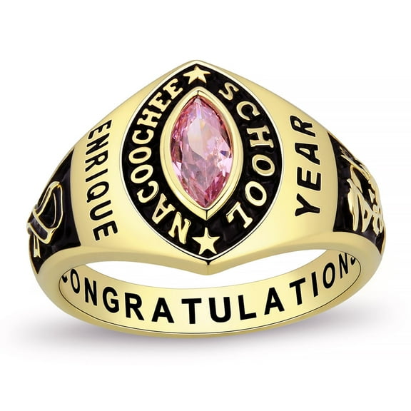 Ccjcinata Fully Personalized Customized class rings Sterling Silver Women's High School Class Rings and College Class Ring – Classic Collection (Sterling Silver - Gold Plated)