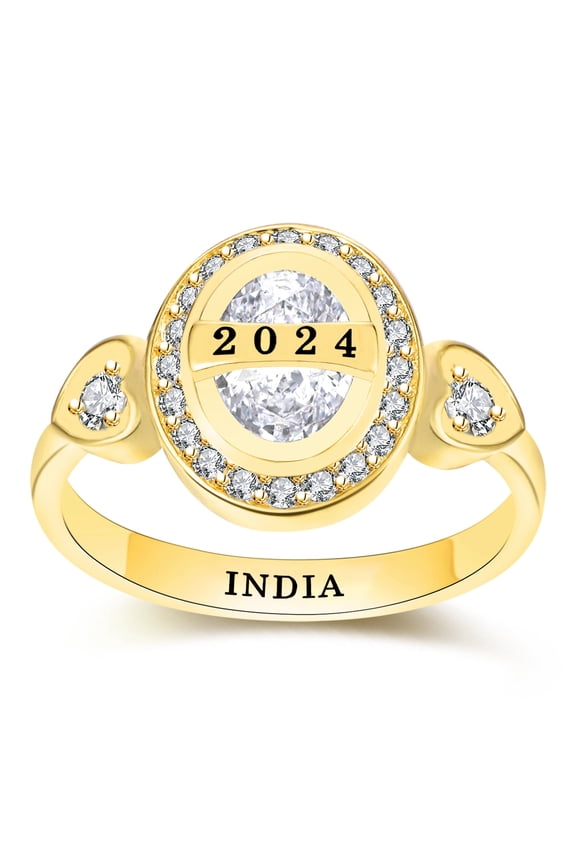 Fully Personalized Customized class rings Sterling Silver Women's High School and College Class Ring Classic Collection (Sterling Silver - Gold Plated)