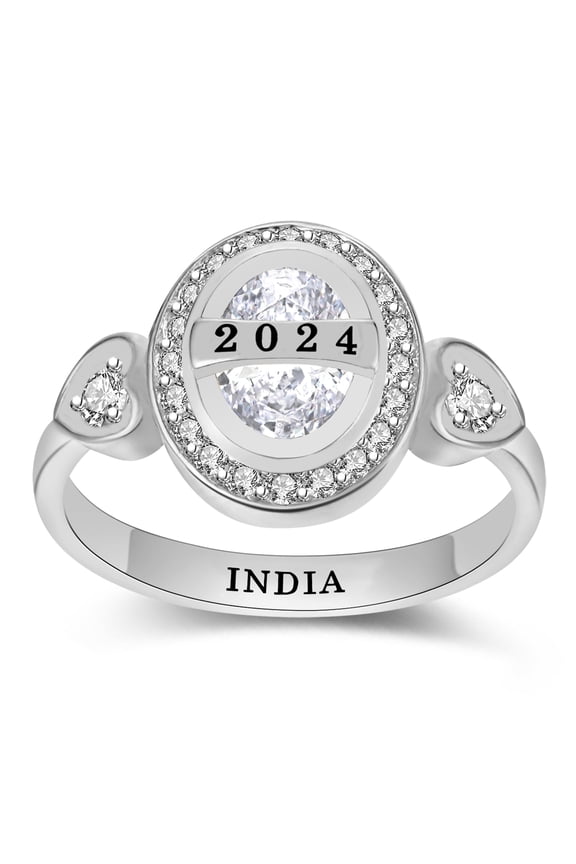 Fully Personalized Customized class rings Sterling Silver Women's High School and College Class Ring Classic Collection (Sterling Silver - Platinium)