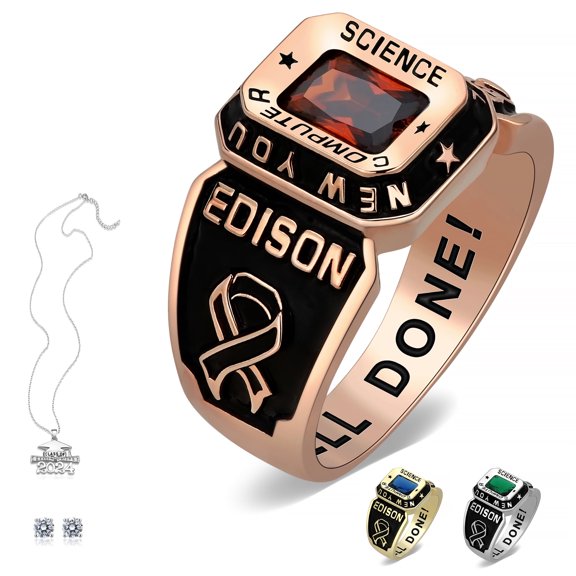 Ccjcinata Fully Personalized Customized class rings Sterling Silver Women's High School and College Class Ring – Classic Collection (Sterling Silver - Rose Gold Plated)