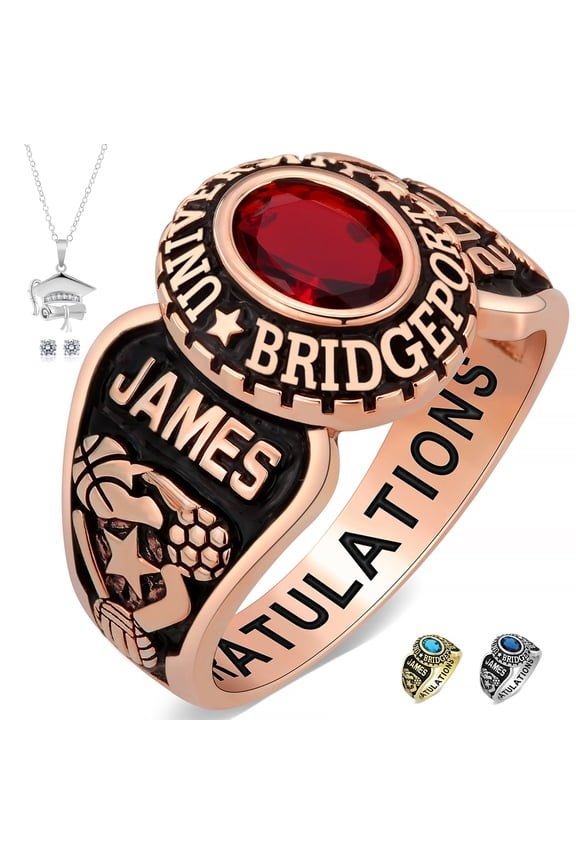 Fully Personalized Customized class rings Sterling Silver Women's High School and College Class Ring Classic Collection (Sterling Silver - Rose Gold Plated)