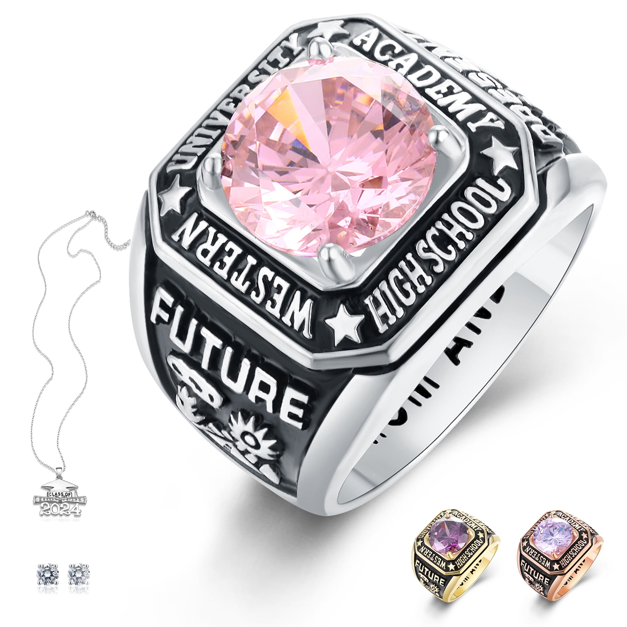 Ccjcinata Fully Personalized class rings for men's high school customize sterling silver platinum graduation ring class of 2024