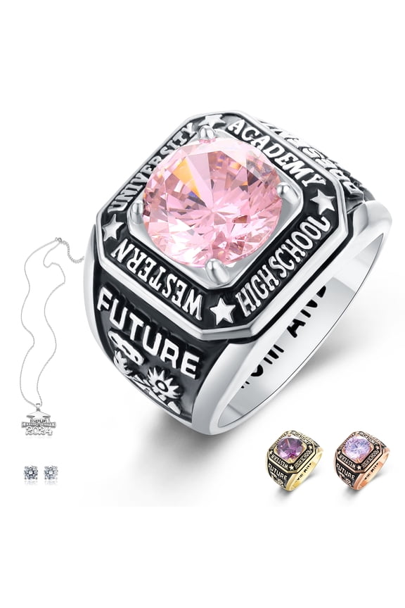 Fully Personalized class rings for men's high school customize sterling silver platinum graduation ring class of 2024