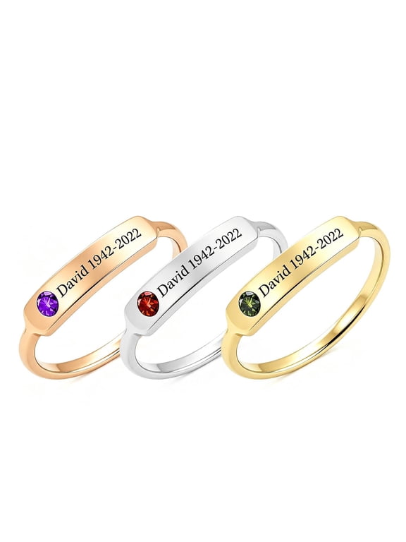 Personalized Birthstone Memorial Ring- Custom Engraved Name and Date Ring, Memorial Keepsake for Bereavement of Husband Mother Father, Heartfelt Sympathy Gift for Deceased Loved One