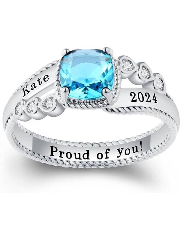 Personalized Custom Class Rings Cubic Zirconia Birthstone Rings Class Rings for Women High School Women's Rings Women's Class Rings Size 5-15 Graduation Rings for Women
