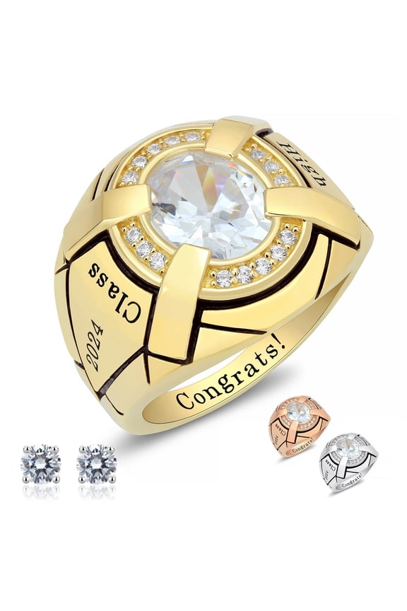 Personalized Customizable class rings for men high school graduation rings for men (Sterling Silver - Gold Plated)