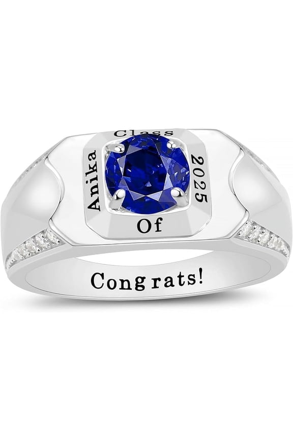 Personalized Customizable university class rings for high school for men Sterling Silver graduation class rings for men (Sterling Silver - Platinium)