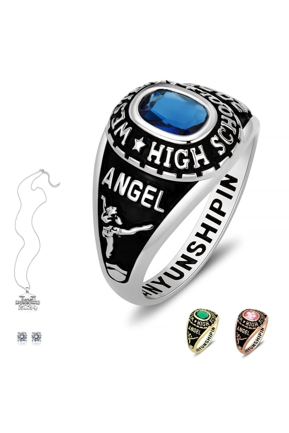 Personalized Customized Sterling Silver Platinum Graduation Ring, Class Rings