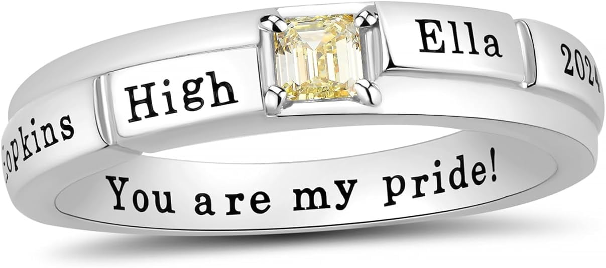 CCJCINATA Sterling Silver women's high school class rings-graduation class rings for women 2023-class rings for women high school customizable (Sterling Silver - Platinium)