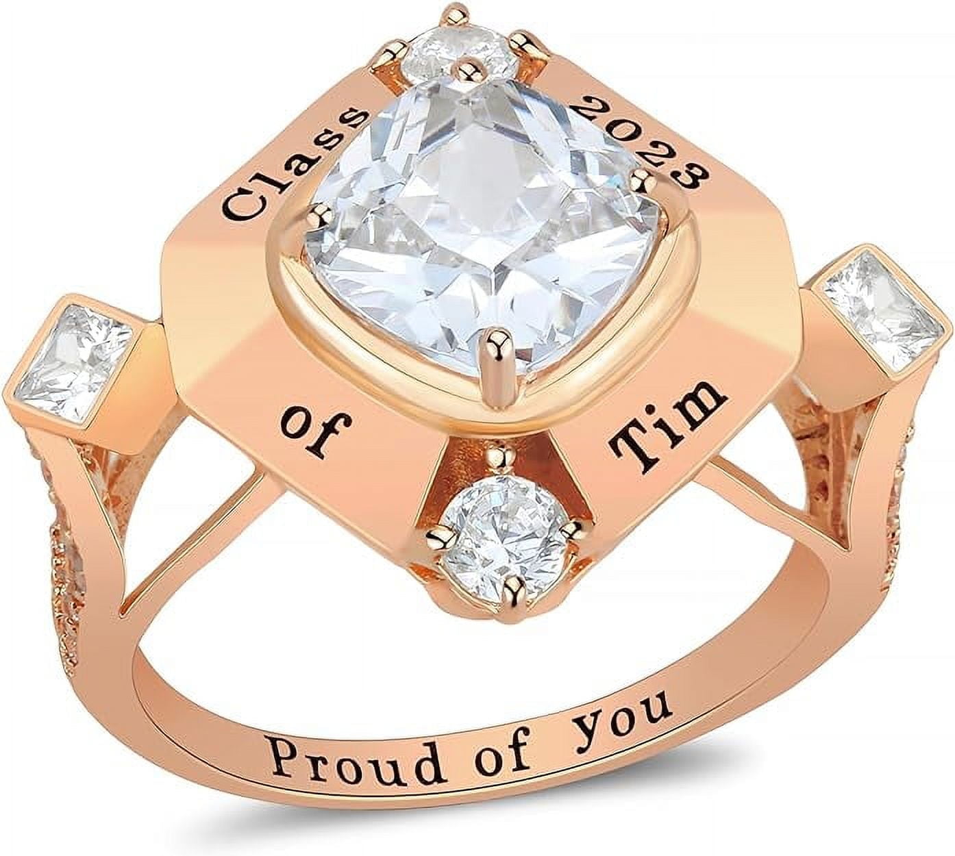 Ccjcinata Sterling Silver women's high school class rings-graduation rings for women 2024-class rings for women high school customizable-deluxe class ring (Sterling Silver - Rose Gold Plated)