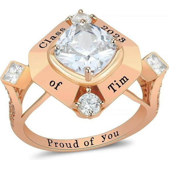 Ccjcinata Sterling Silver women's high school class rings-graduation rings for women 2024-class rings for women high school customizable-deluxe class ring (Sterling Silver - Rose Gold Plated)