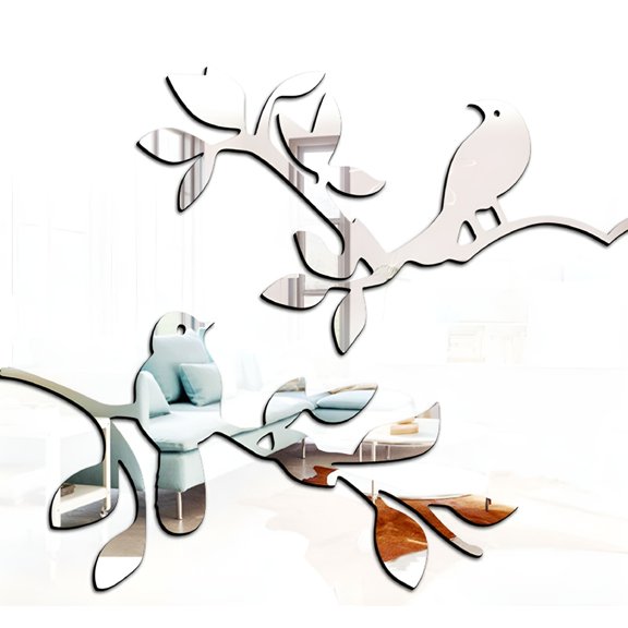 Ccocc Mirror Bird Tree Branch Wall Decals, 3D Acrylic Mural Art