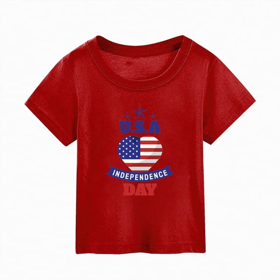Ccpelsie 4th of July Shirts Toddler Boys Girls American Flag USA T-Shirt Kids Patriotic Tee Tops(Red,7-8 Years)