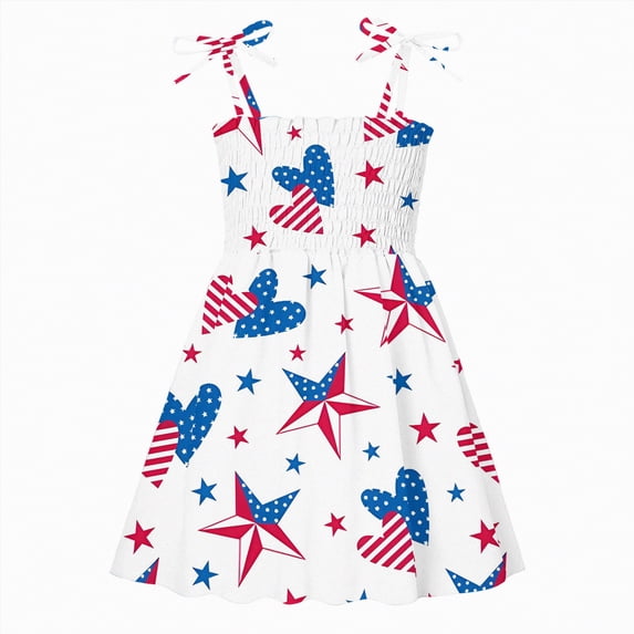 Ccpelsie 4th of July Toddler Girl Outfit Fourth of July USA Spaghetti Strap Dress Kids Little Girl Independence Day Clothes(Silver,3-4 Years)