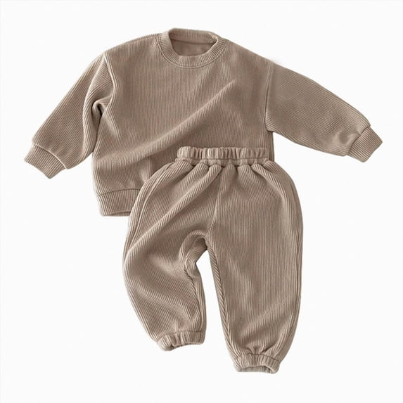 Ccpelsie Baby Boy Clothes Fall Winter Long Sleeve Sweatshirt with Pants Set Toddler Cute Print Outfits(Khaki,18-24 Months)