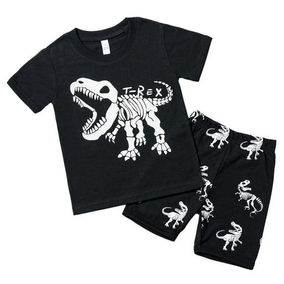 Ccpelsie Baby Boy Outfits Baby Boys Clothes Set Toddler Infant Boys Dinosaur Shirt Tops + Cotton Shorts Summer Outfit 2PCS with Pockets(X8-Black,5-6 Years)