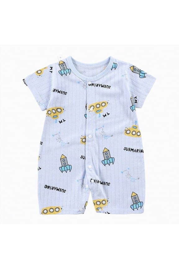 Baby Boy and Girl Striped Romper Waffle Short Sleeve Bubble Oversized Romper Bodysuit Summer Onesie Clothes(Sky Blue,12-18 Months)