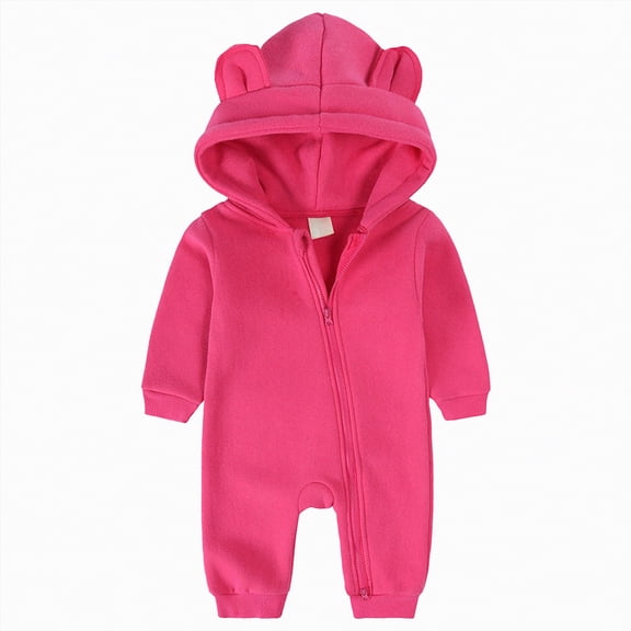 Ccpelsie Baby Boys Girls Fleece Zip Up Jumpsuits Kids Hooded Rompers Winter Clothes for Toddler(Hot Pink,6-12 Months)