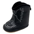 thumbnail image 1 of Ccpelsie Baby Boys Girls Western Cowboy Boots Moccasins High Top Booties Toddler Soft Sole Non-Slip First Walker Crib Shoes(Black,18-24 Months), 1 of 8