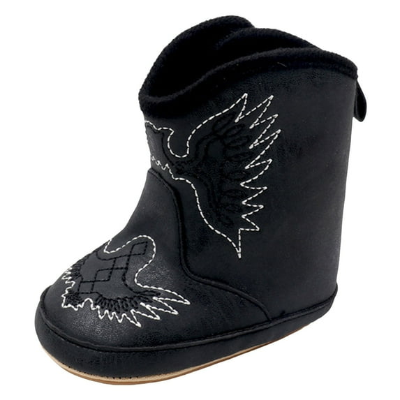 Ccpelsie Baby Boys Girls Western Cowboy Boots Moccasins High Top Booties Toddler Soft Sole Non-Slip First Walker Crib Shoes(Black,18-24 Months)