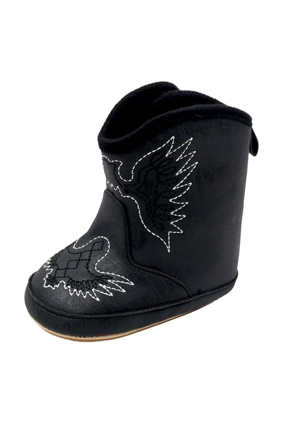 Baby Cowboy Boots Western Boots Toddler Cowboy Bootie Soft Sole Non-Slip Crib Shoes for Boys Girls(Black,6-18 Months)