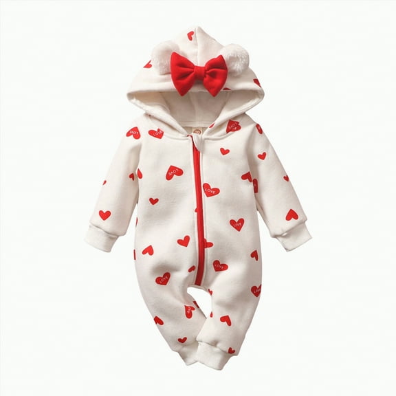 Ccpelsie Baby Fleece Jumpsuits Infant Bear Ear Snowsuit Newborn Hooded Romper Warm Coat for Boys Girls(Red,0-3 Months)
