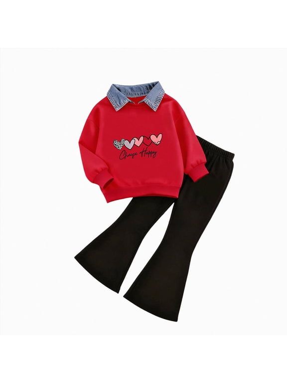 Baby Girl Clothes Fall Winter Toddler Outfits for Girls Shirt Tops Flare Pants Girls Clothing Sets(O,5-6 Years)