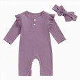 thumbnail image 1 of Ccpelsie Baby Girl Romper Infant Fall Winter Clothes Ruffle Sweater Long Sleeve Bodysuit Jumpsuit(Purple,12-18 Months), 1 of 7