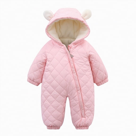 Ccpelsie Baby Kid Fleece Jumpsuit for Infant Bear Snowsuit Newborn Romper Warm Coat for Boys Girls(Pink,C)
